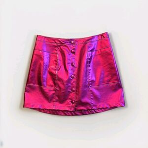 Maeve By Anthropologie Hot Pink Metallic Mini Skirt, 1X, Button Front,  Lined